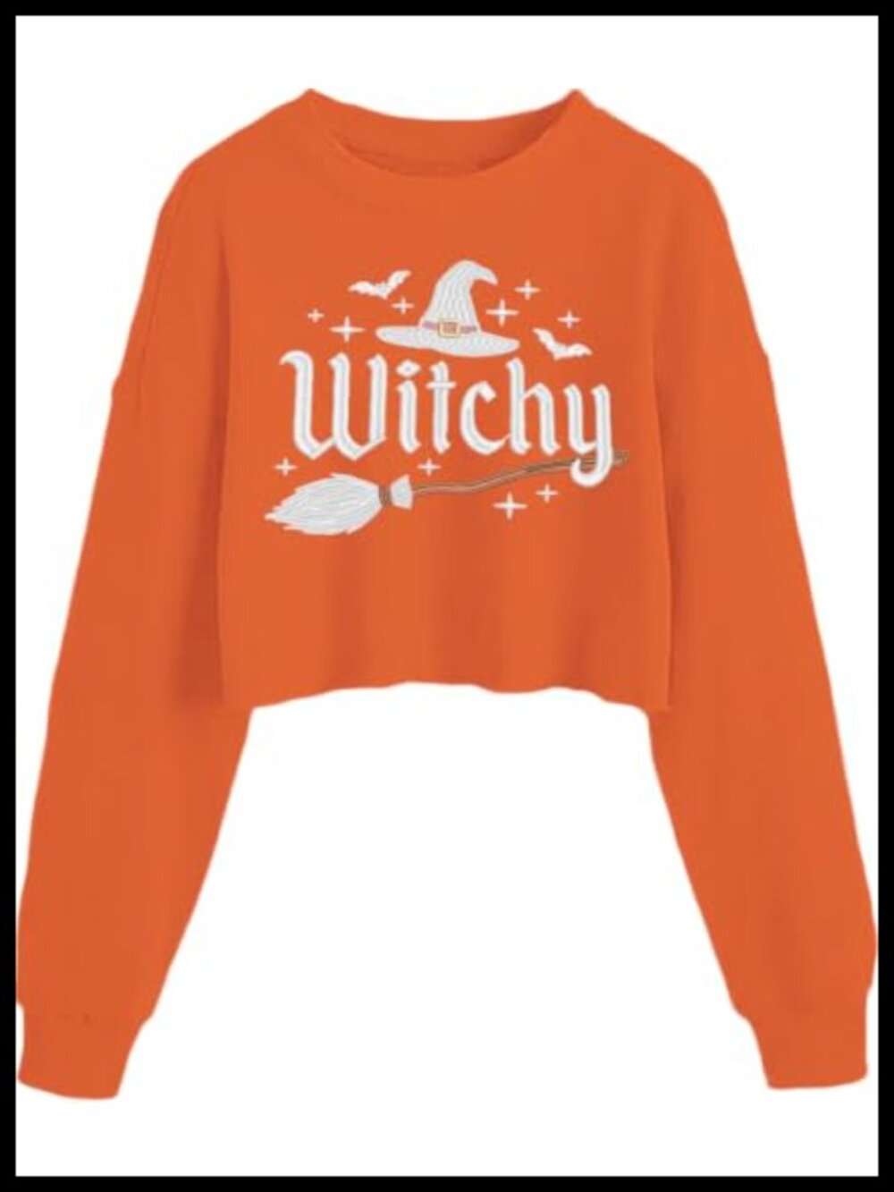 Womens Halloween Long Sleeve Crop Top Witch Embroidery Pullover